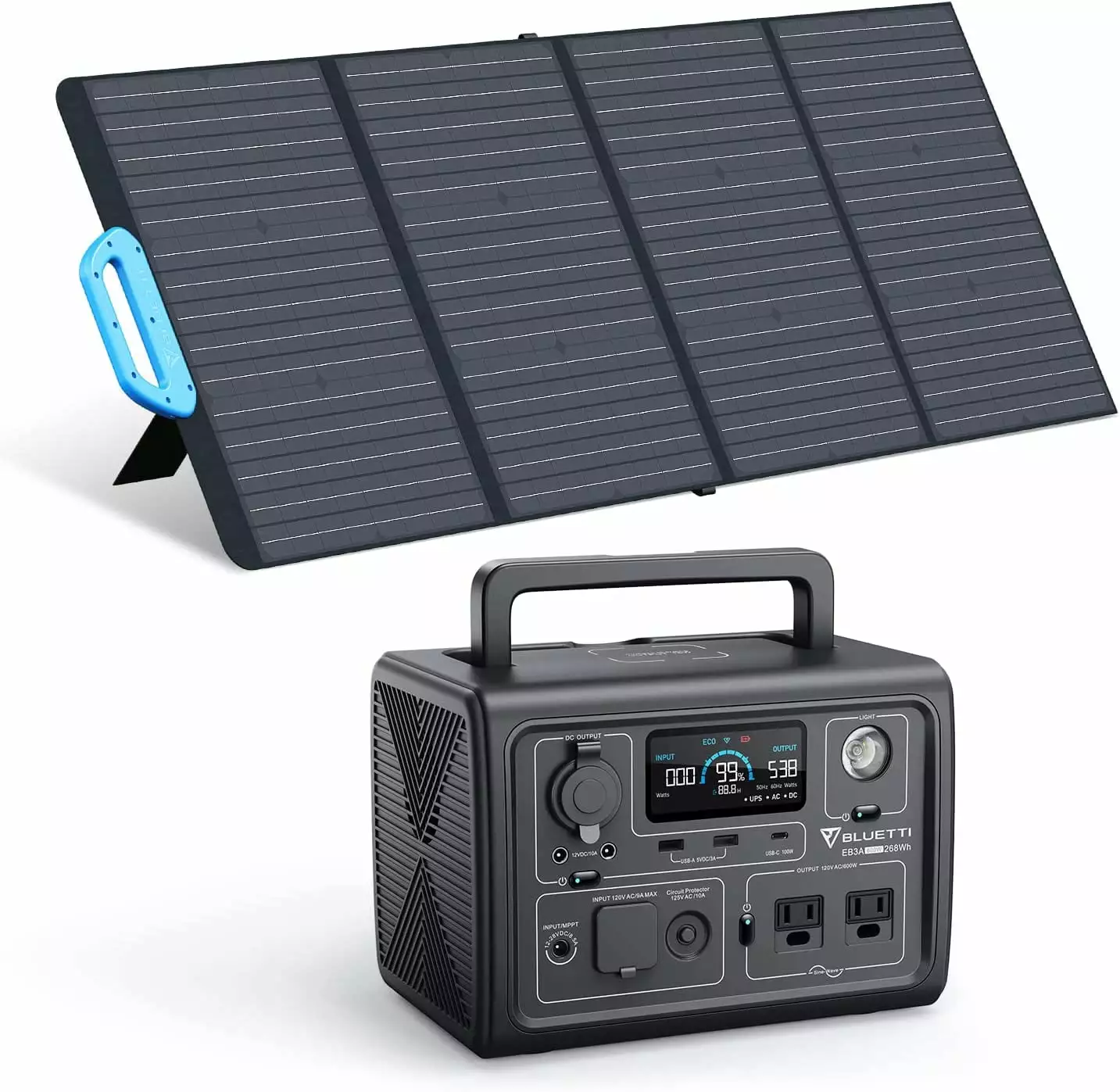 Bluetti EB3A Travel-friendly Solar Generator 268Wh Capacity 120W Solar Panel. Power Station.600W AC Output Outdoor Camping...