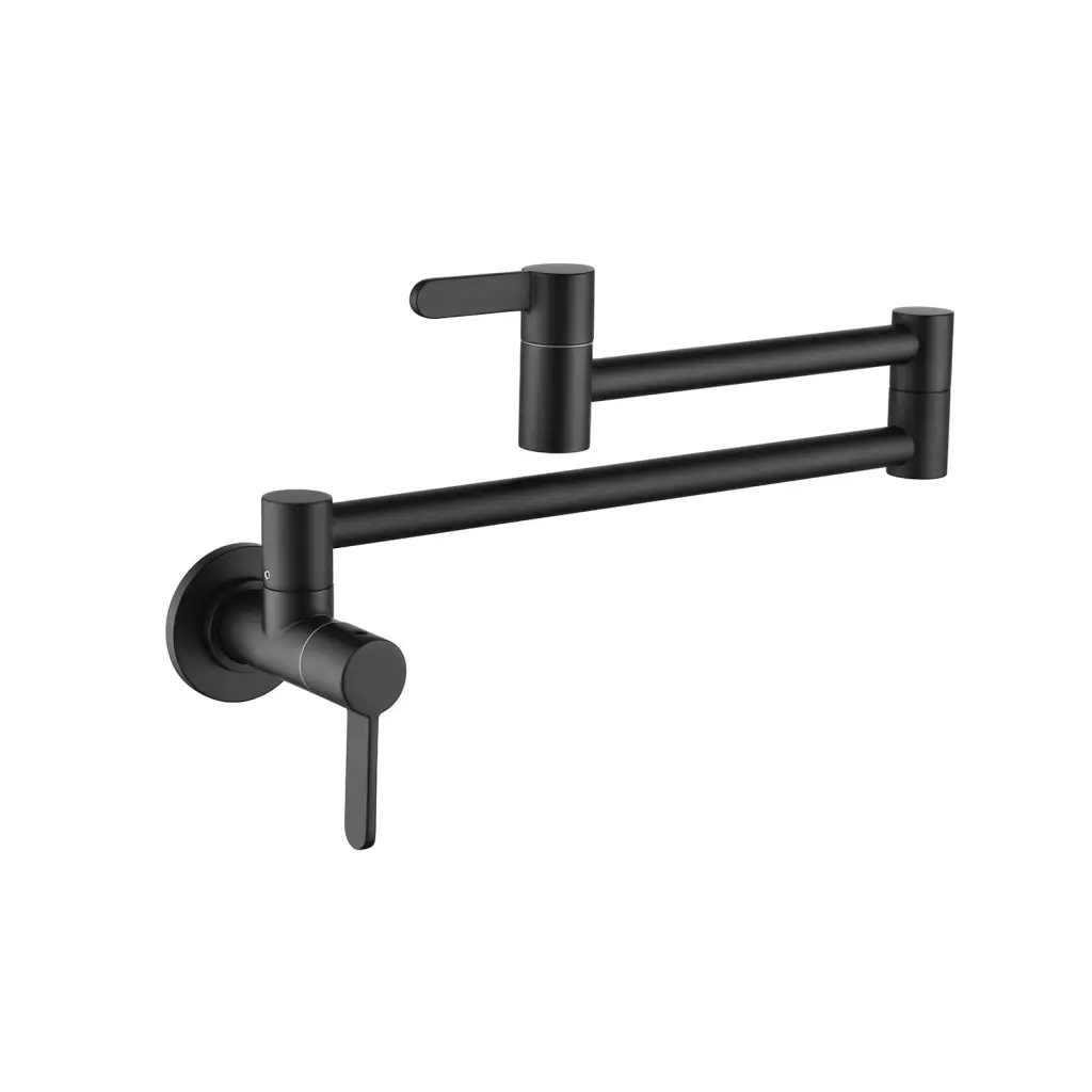 Wall Mount Folding Kitchen Pot Filler Faucet Matte Black Brass w2287
