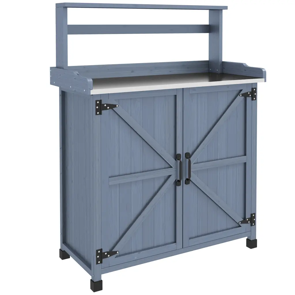 Outsunny Potting Bench Outdoor Wooden Potting Table Storage Cabinet Garden Workstation aosom business
