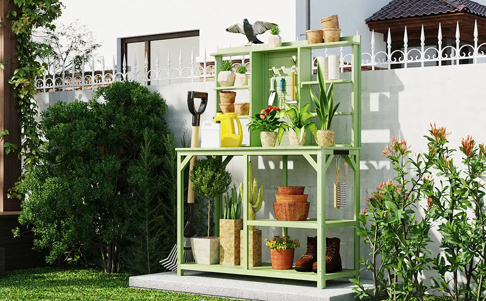 64.6 Inch Large Outdoor Potting Bench Garden Potting Table Wood Workstation topmax