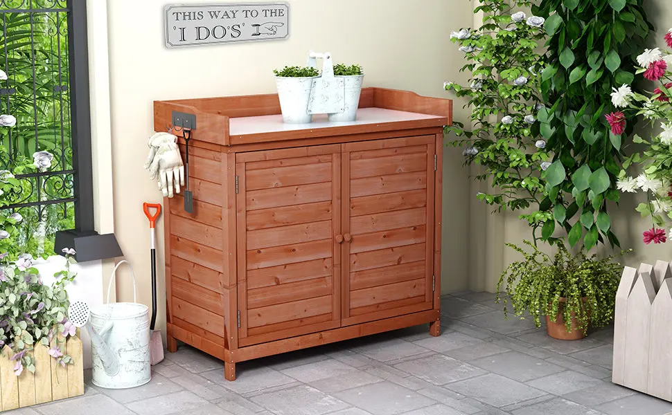 Outdoor 39 Inch Potting Bench Table Rustic Garden Wood Workstation topmax