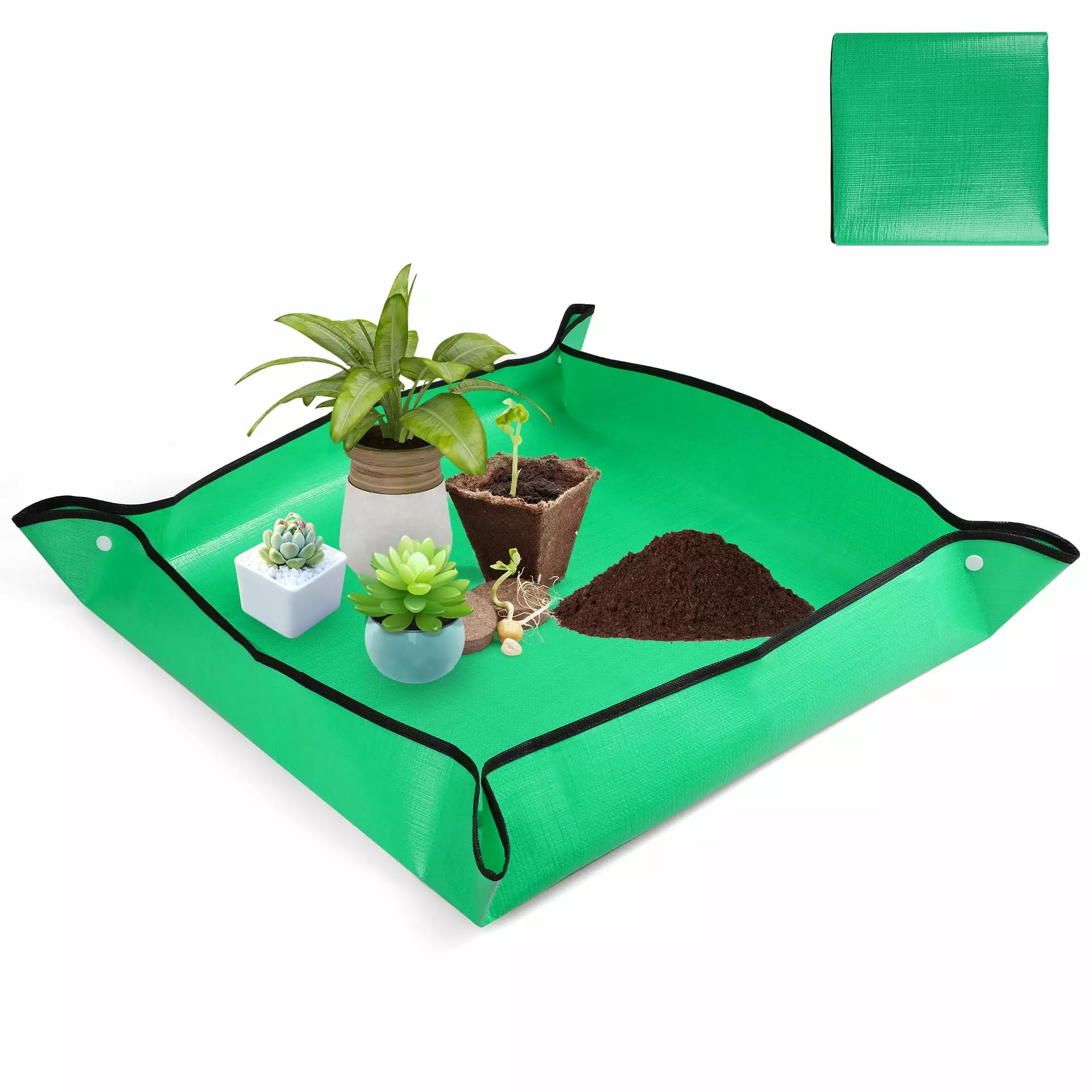EEEkit 26 x 26 Repotting Mat. Waterproof Potting Tray Indoor Plant Transplanting & Soil Mess Control. Green