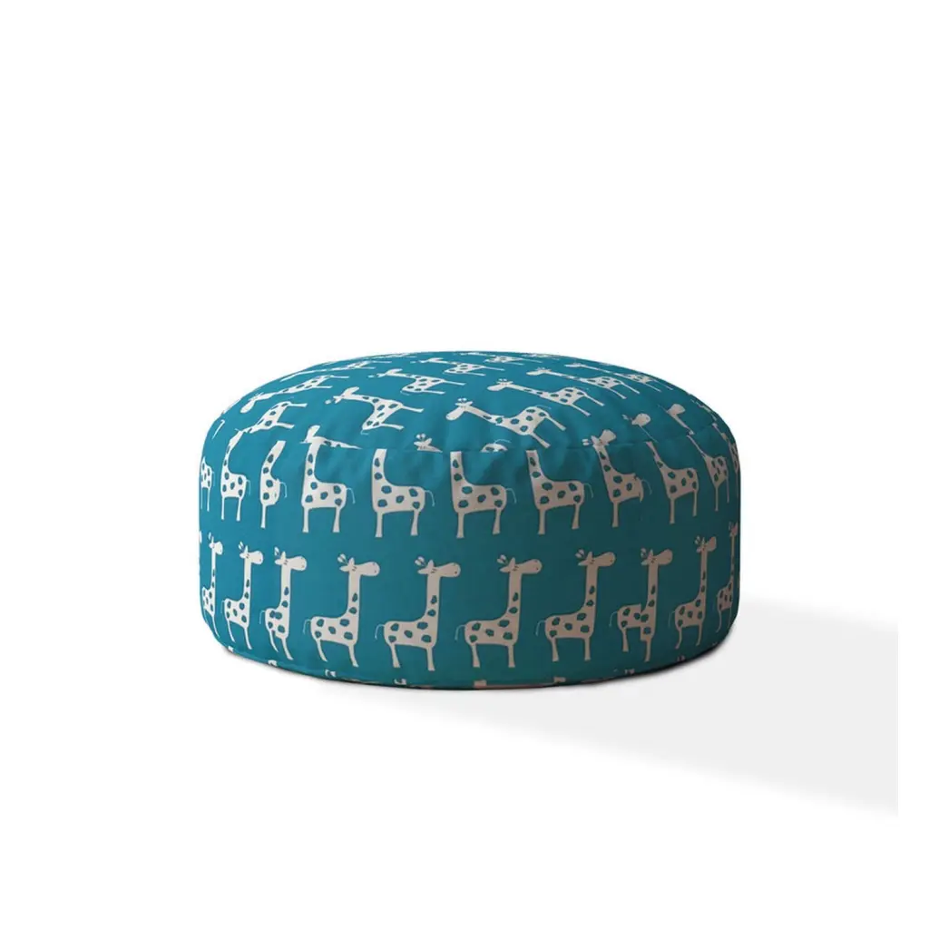 Indoor Jenni Bright Turquoise Round Zipper Pouf Cover Only 24In Dia usa made pillow and pouf