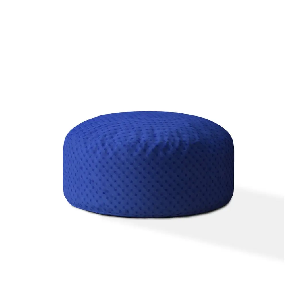 Indoor Minky Dimple Dot Plush Royal Blue Round Zipper Pouf Stuffed Extra Comfort usa made pillow and pouf