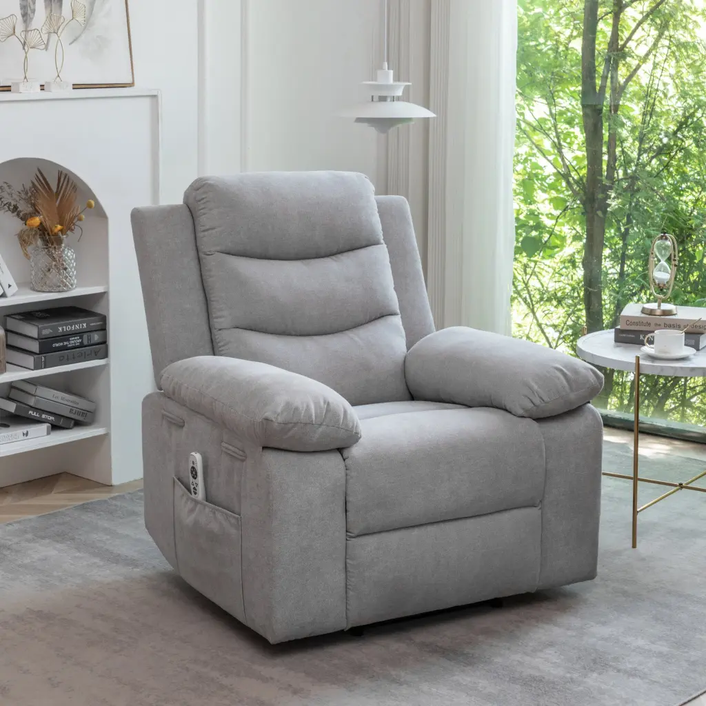 Velvet Power Recliner Chair Customizable Massage Function fullbarn e-commerce