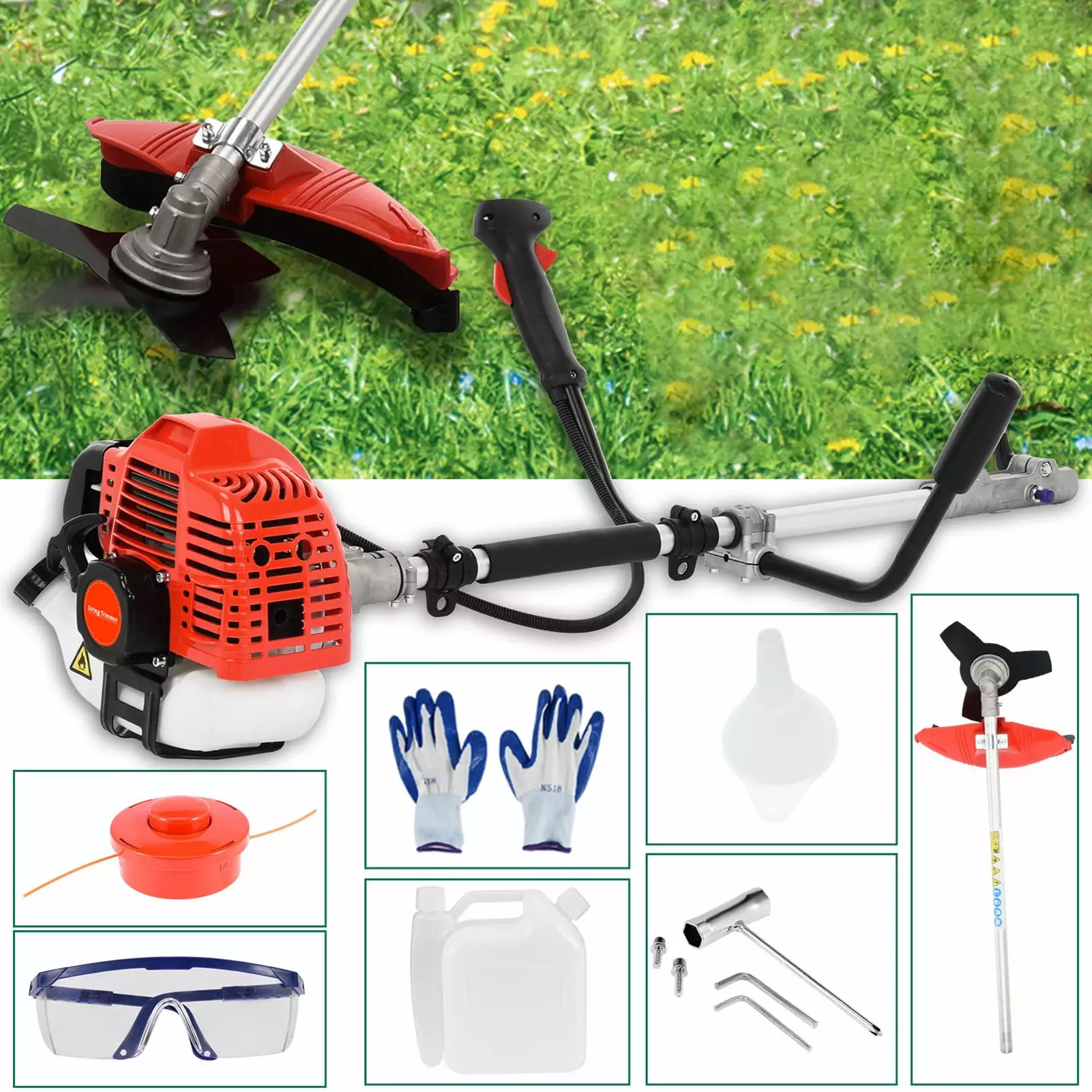 Chicmine Strong Powerful Full Functioning Guard Accessories Hedge Trimmer 52cc 2-Stroke Gas Straight Shaft String Backpack...