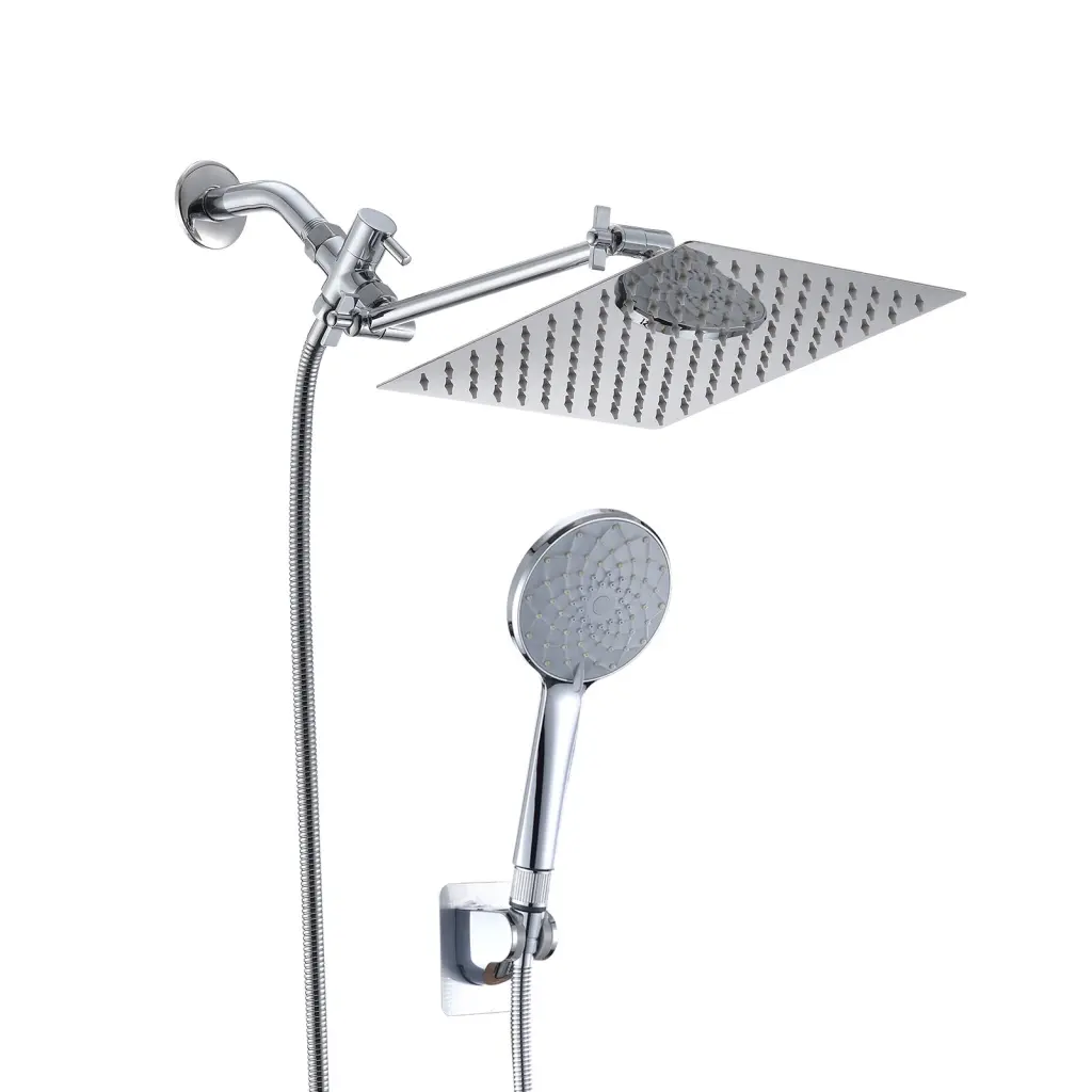 10 Inch Chrome Rainfall Shower Head And Handheld Combo 11 Inch Extension Arm bathininc