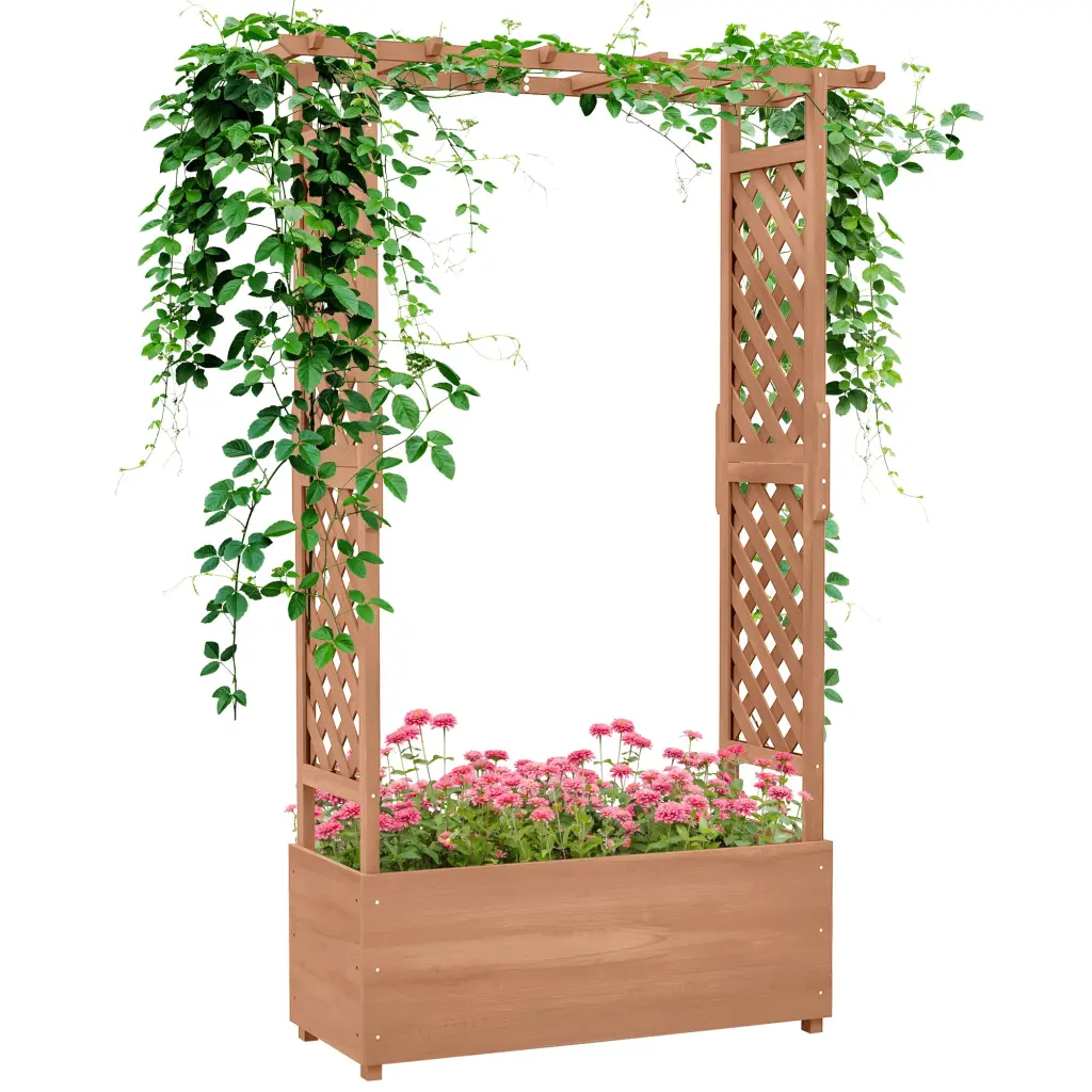 Outsunny Raised Garden Bed Arch Trellis Vine Climbing Plants Outdoor Planter aosom business