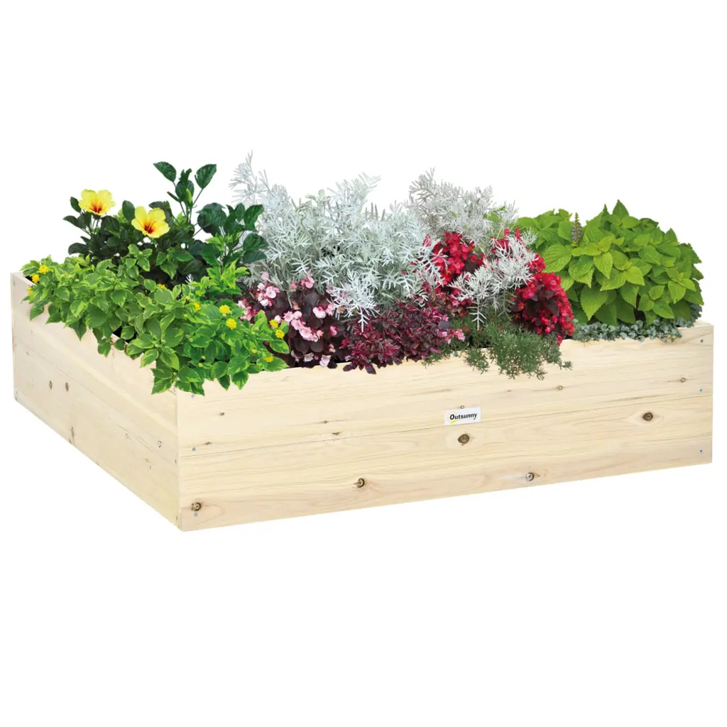 Wooden Raised Garden Bed Kit Elevated Planter Box Bed Liner aosom business
