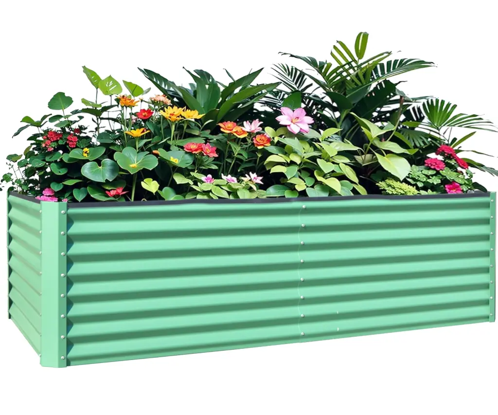 8X4X2 Ft Galvanized Raised Garden Bed Outdoor Planter Box Vegetables and Flowers crefise patio life