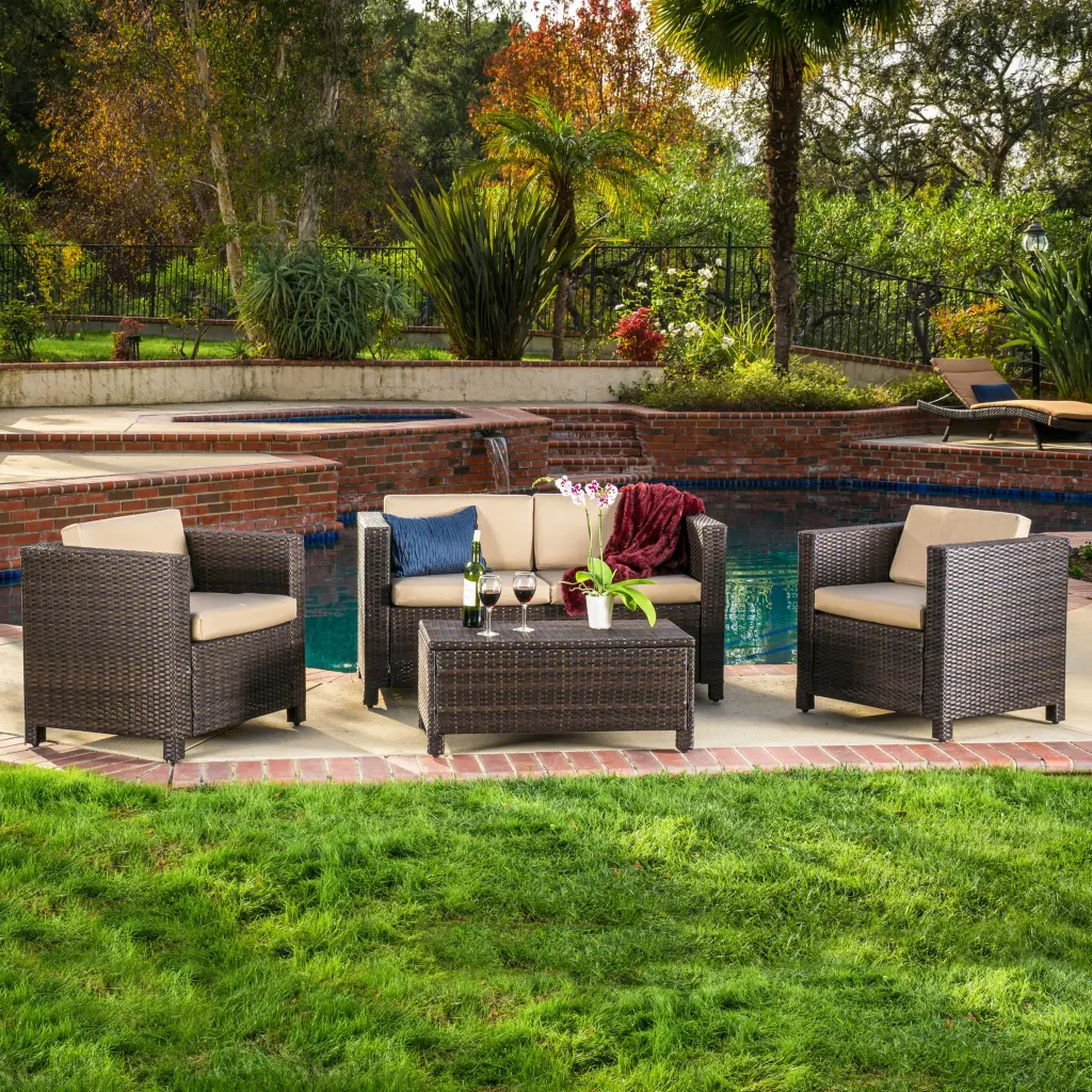 Puerta 4Pc Dark Brown Rattan Fabric Furniture Set nh-cloudhouse