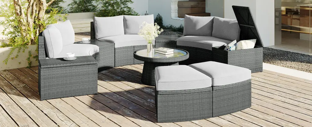 10 Piece Outdoor Sectional Half Round Patio Rattan Sofa Set PE Wicker Furniture topmax