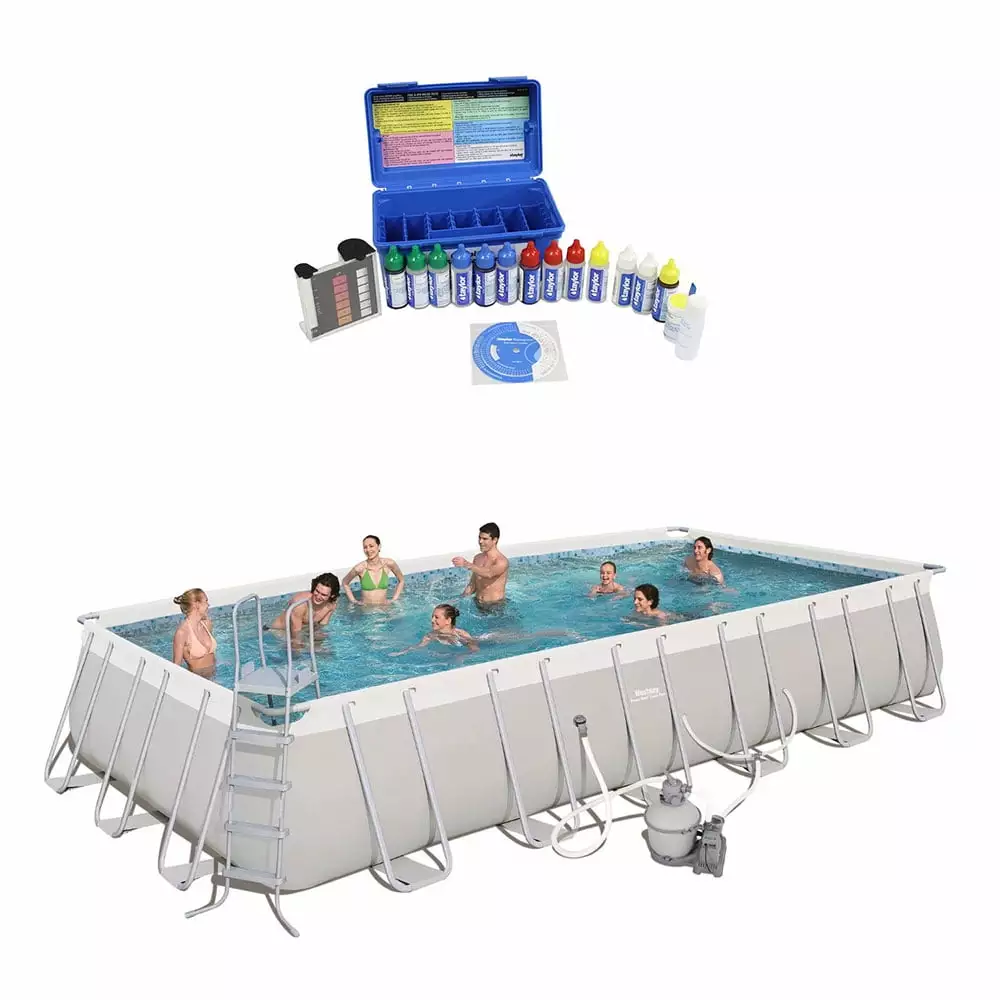 Bestway 24ft x 12ft x 52in Rectangular Frame Family Swimming Pool Test Kit