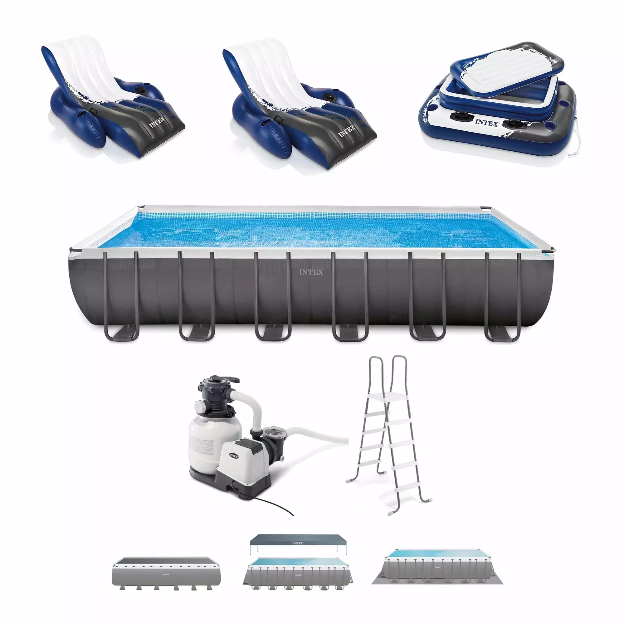 Intex 24x12x4.3 Ft Ultra XTR Outdoor Pool 2 Pack Floats and Cooler