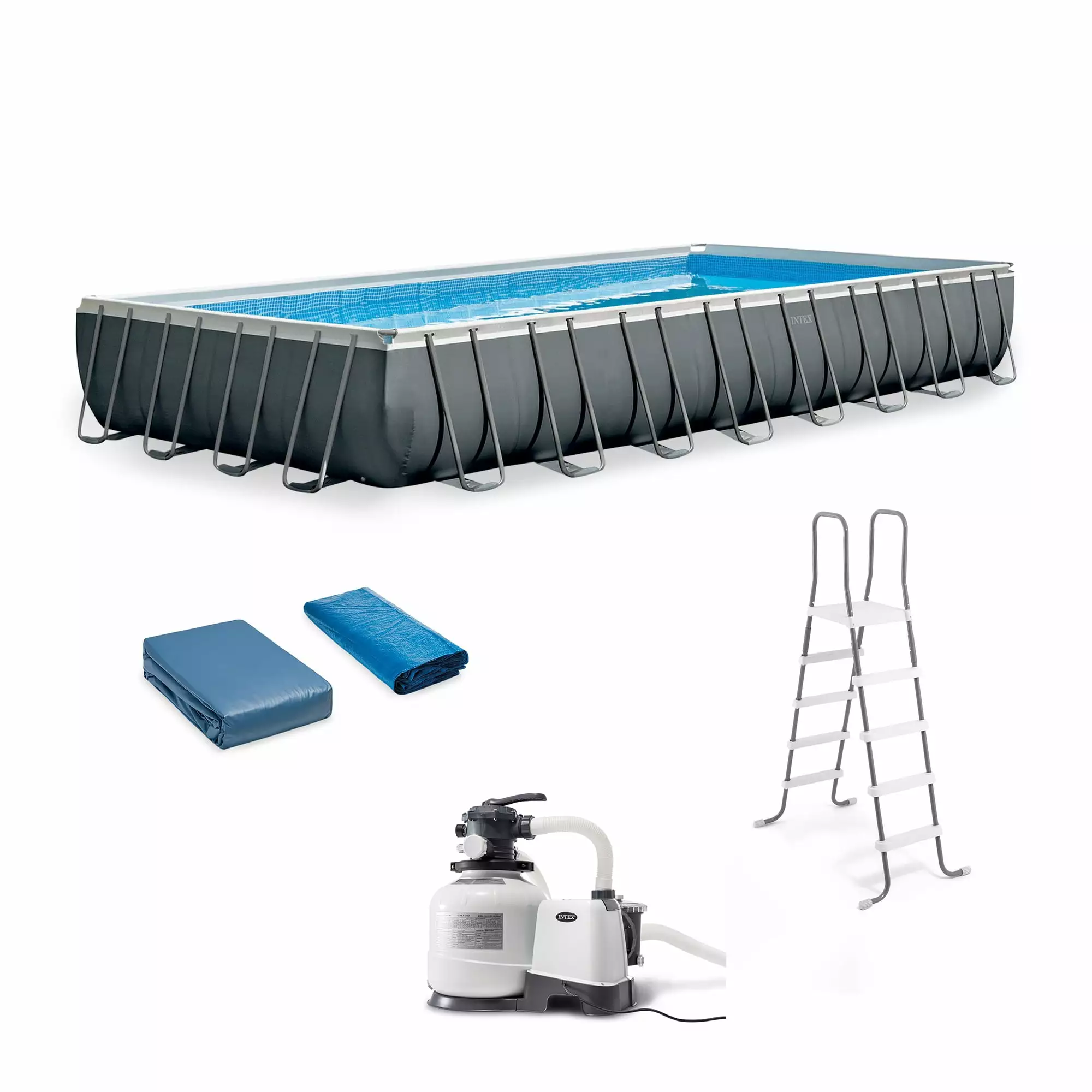 Intex 26373EH Ultra XTR Sleek Rectangular Above Ground Swimming Pool Set Gray