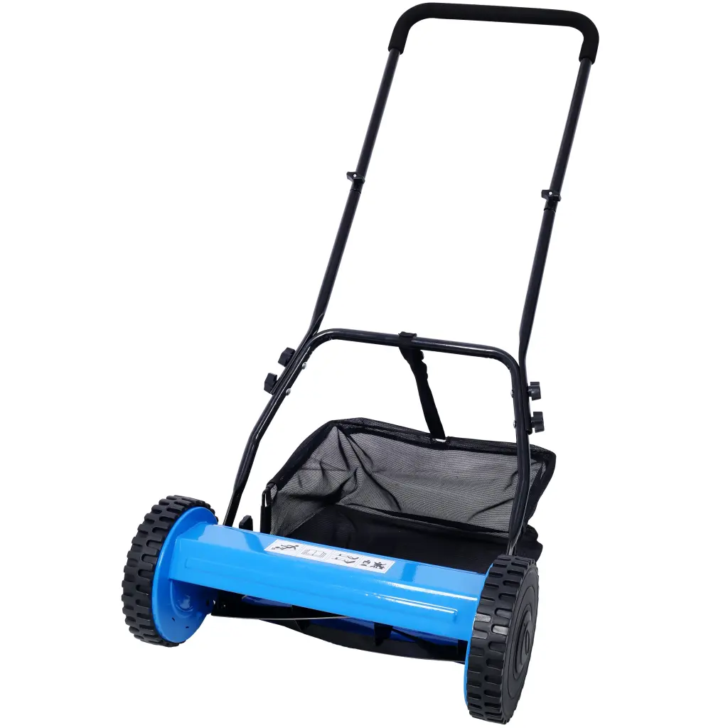 14 Inch 5 Blade Push Reel Lawn Mower Grass Catcher Blue Manual g-h