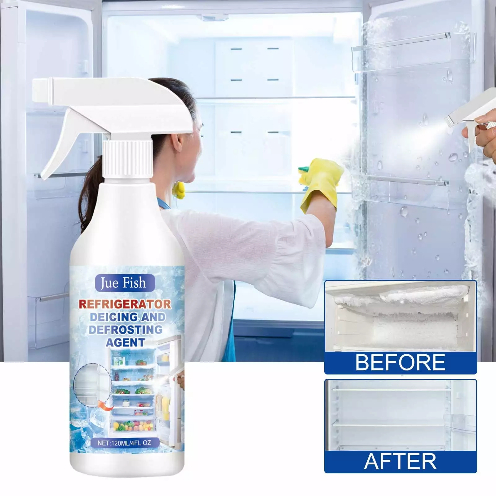 Usmixi Refrigerator Defrosting Deicer Houtilizehold Freezer Melting Snow Deicing Clean Ice Antifreeze Icing Agent 120ml On...