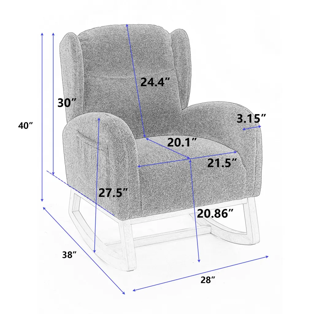 049 Teddy Fabric Rocking Chair Solid Wood Legs Black Modern Nursery Furniture dg collection