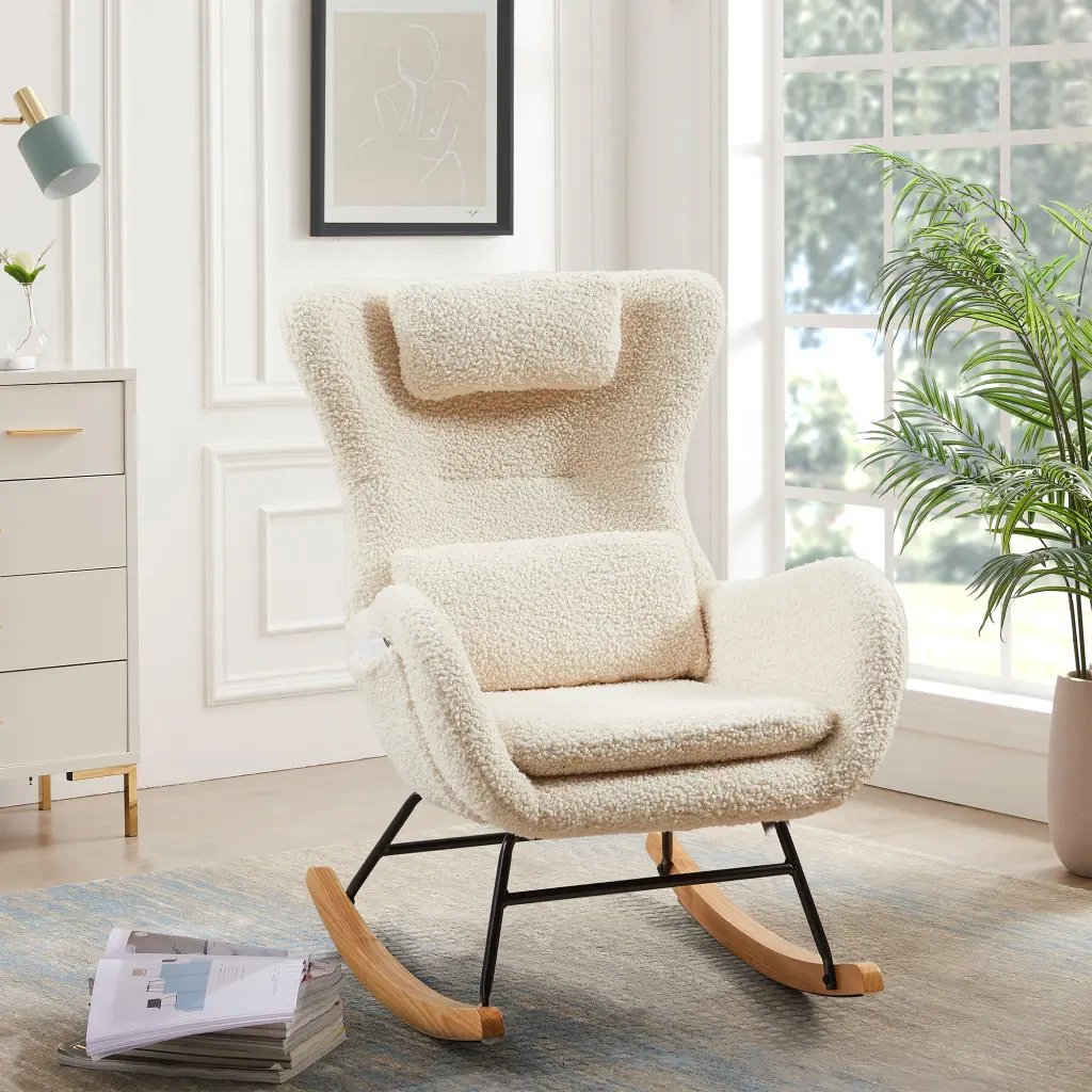 Rocking Chair Nursery Modern Rocking Chair High Backrest Beige liyasifurnitureco.-ltd.