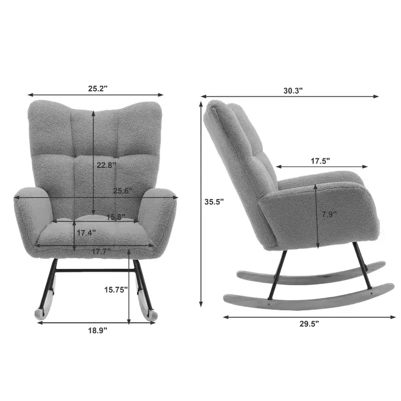 Modern Nursery Rocking Chair Upholstered Glider Chair High Back Comfortable Rocker Baby Room w2725