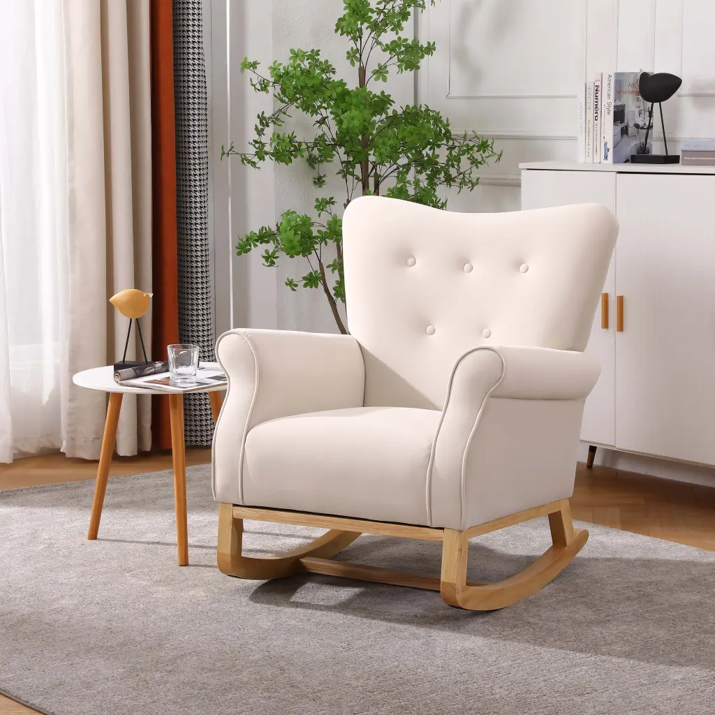 Baby Room High Back Rocking Chair Nursery Chair Comfortable Rocker Fabric Upholstered xr-1361
