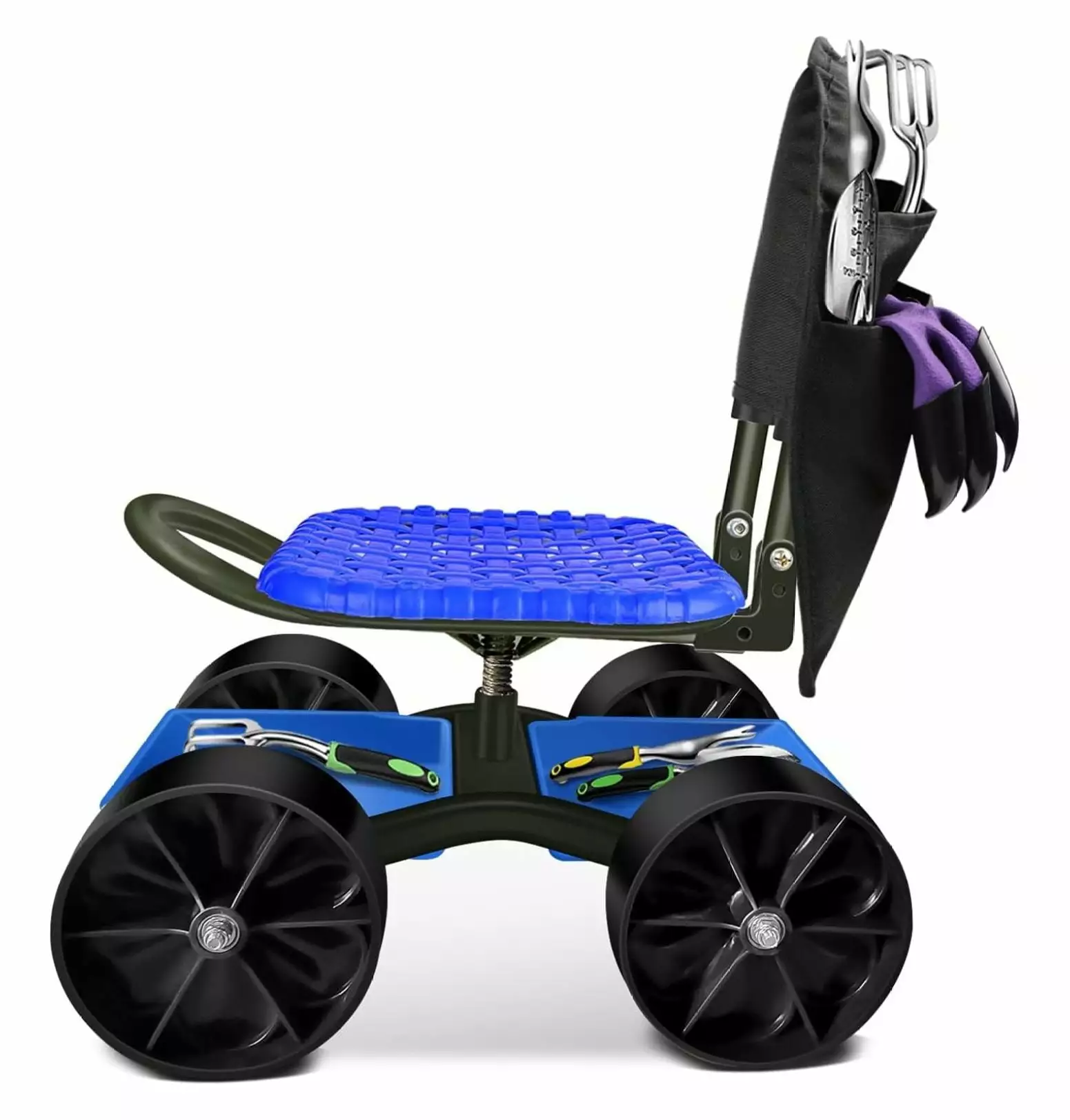 YUNTIE Garden Cart Rolling Stool Four Wheels and Tool Bag. Stable Workseat Sturdy Cart Adjustable Seat Height and Directio...