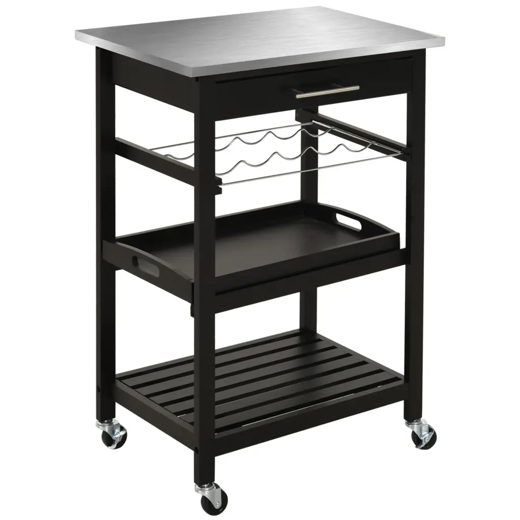Homcom Kitchen Island Cart Rolling Trolley Storage and Serving Functionality aosom business