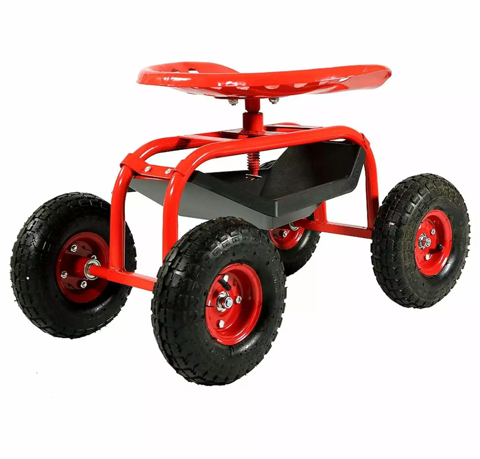 Luwei Rolling Garden Cart Scooter Wheels and Tool Tray - 360-Degree Swivel Seat - Red