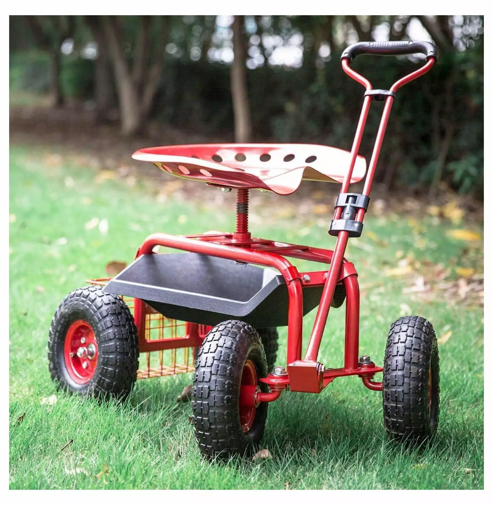 Garden Cart Seat. Wagon Cart Rolling Scooter Planting. Patio Gardening Workseat w/ Wheels. 360 Degree Swivel Seat. Heavy-D...