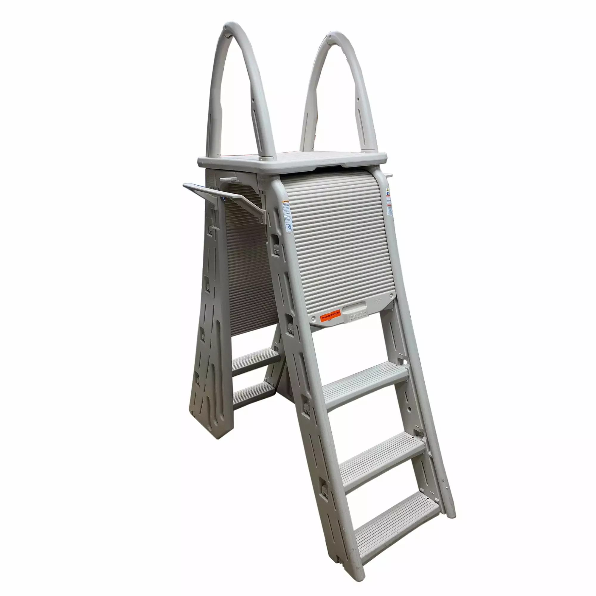 Confer Plastics Roll Guard Adjustable Frame Pool Safety Ladder Warm Gray