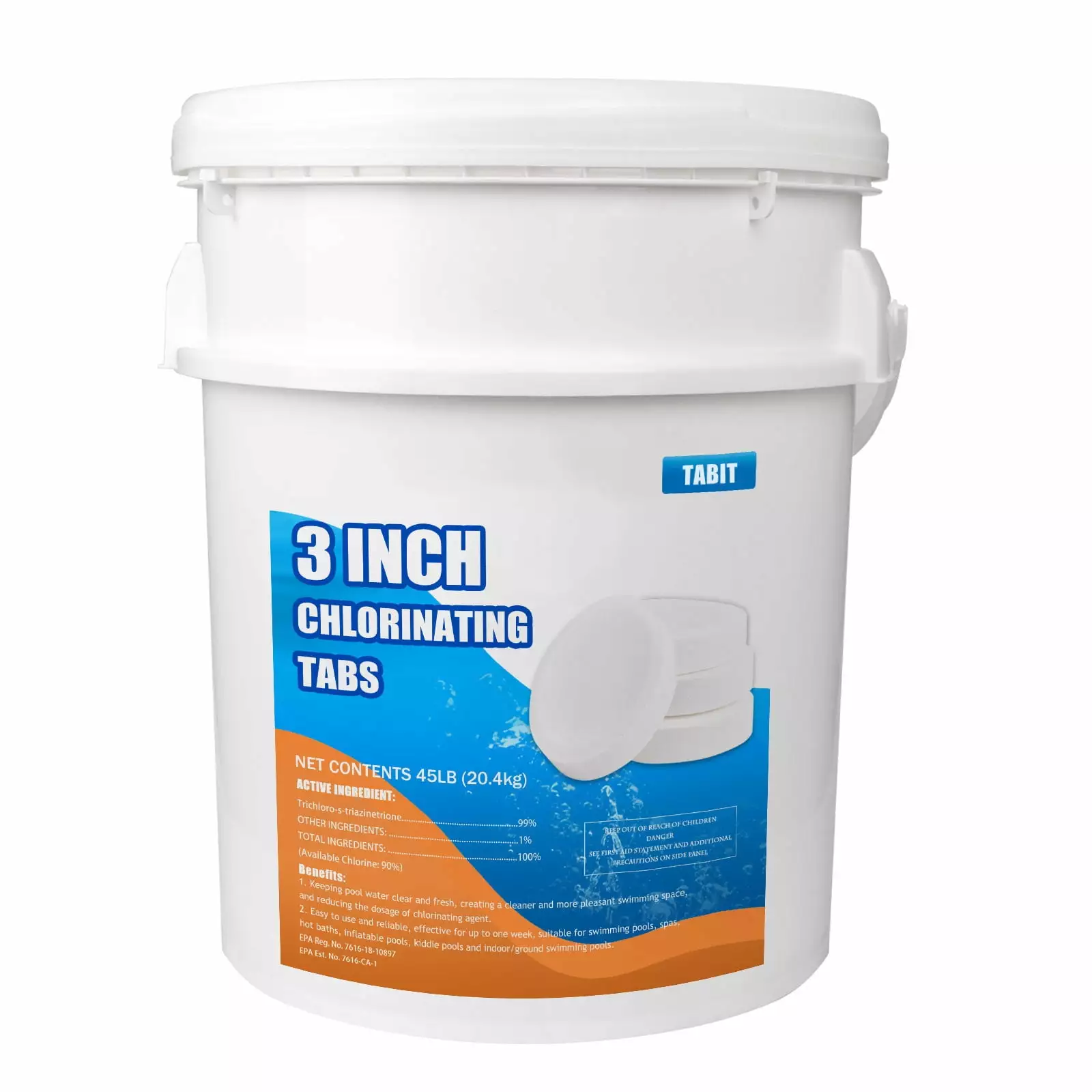 Tabit Chlorine Tablets 45 lbs - 3 Stabilized Tablets Swimming Pool Sanitizing