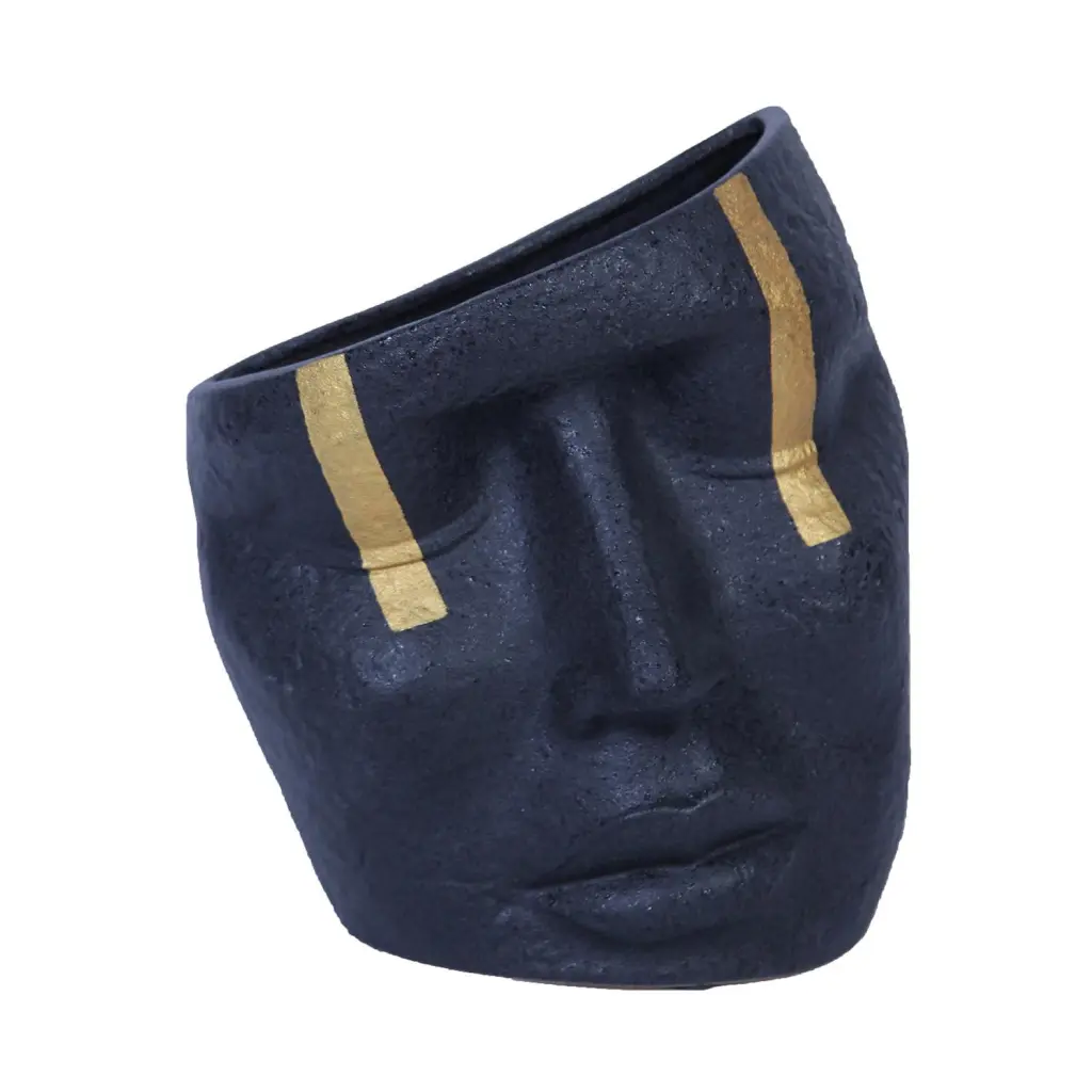 Ceramic Face Sculpture Vase Black Gold Accent Unique Home Decor furnings