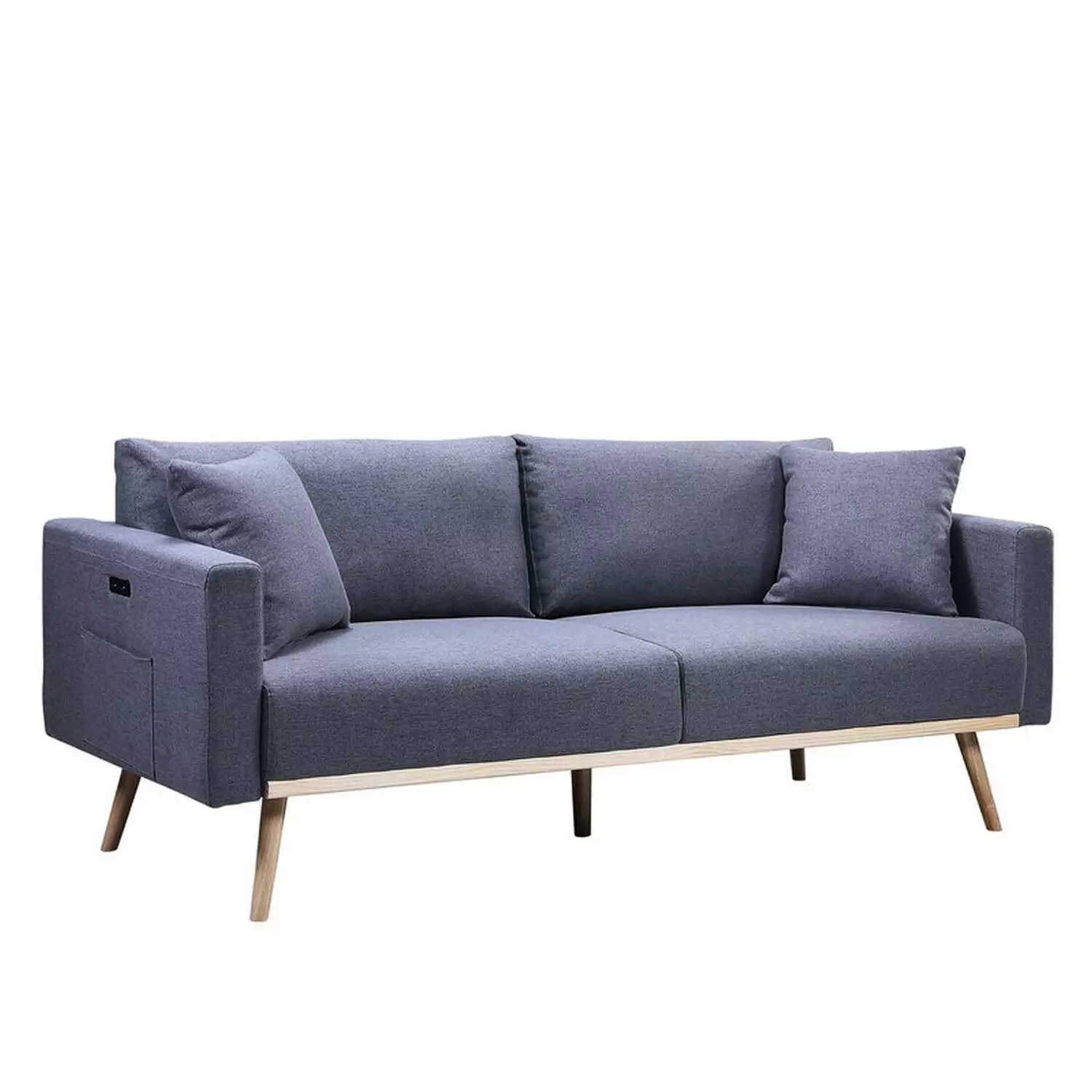 Benjara Mico 75 Inch Modern Sofa USB Charging Ports and Side Pocket Dark Gray