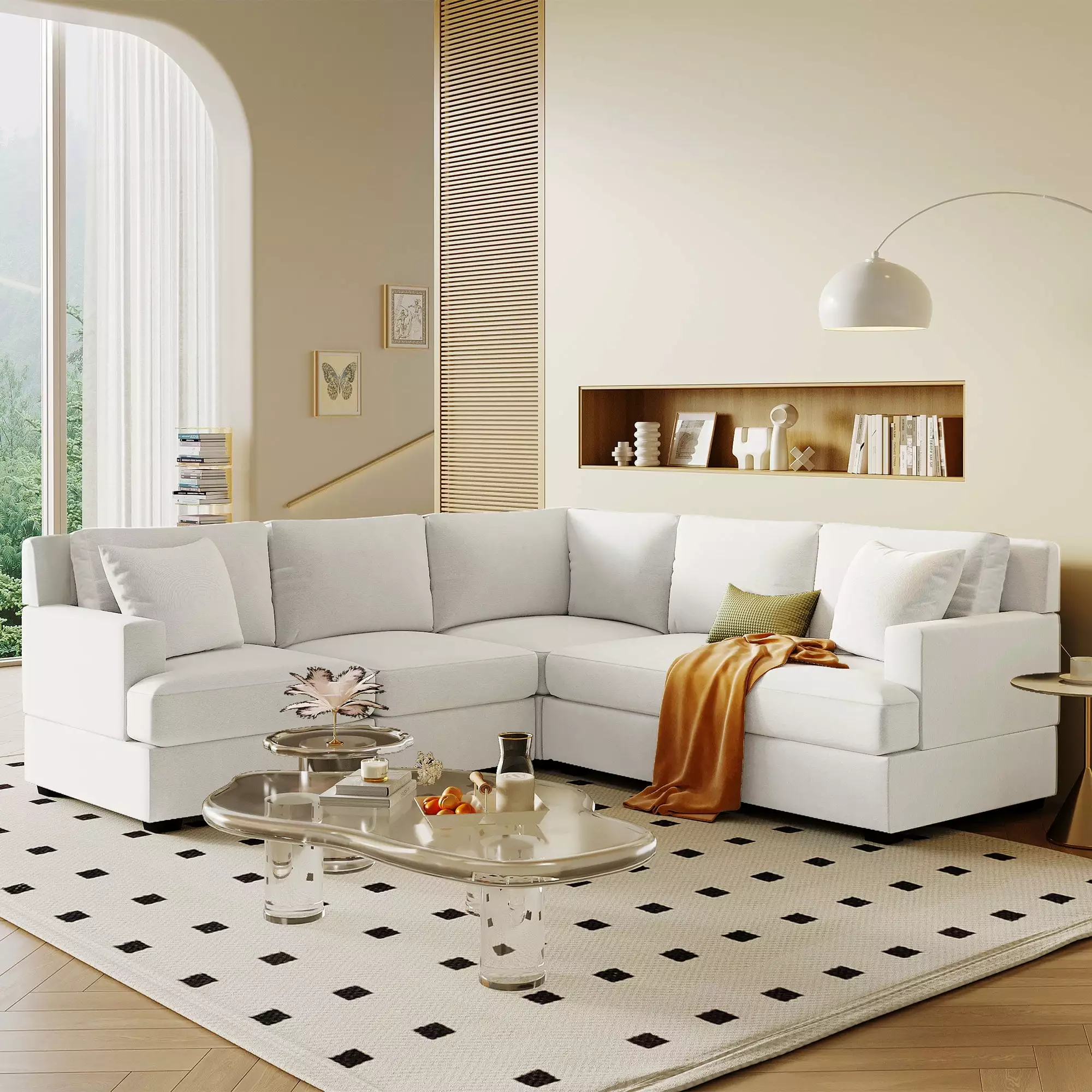 DeeHome U-Style Sectional Modular Sofa 2 Toss Pillows and Solid Frame Living Room Set