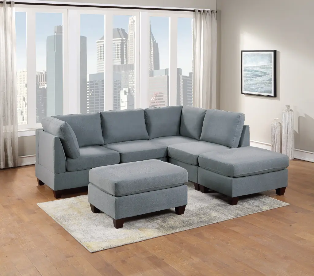 Modular Sectional 6Pc Set Living Room Furniture L Sectional Grey Linen kanepe