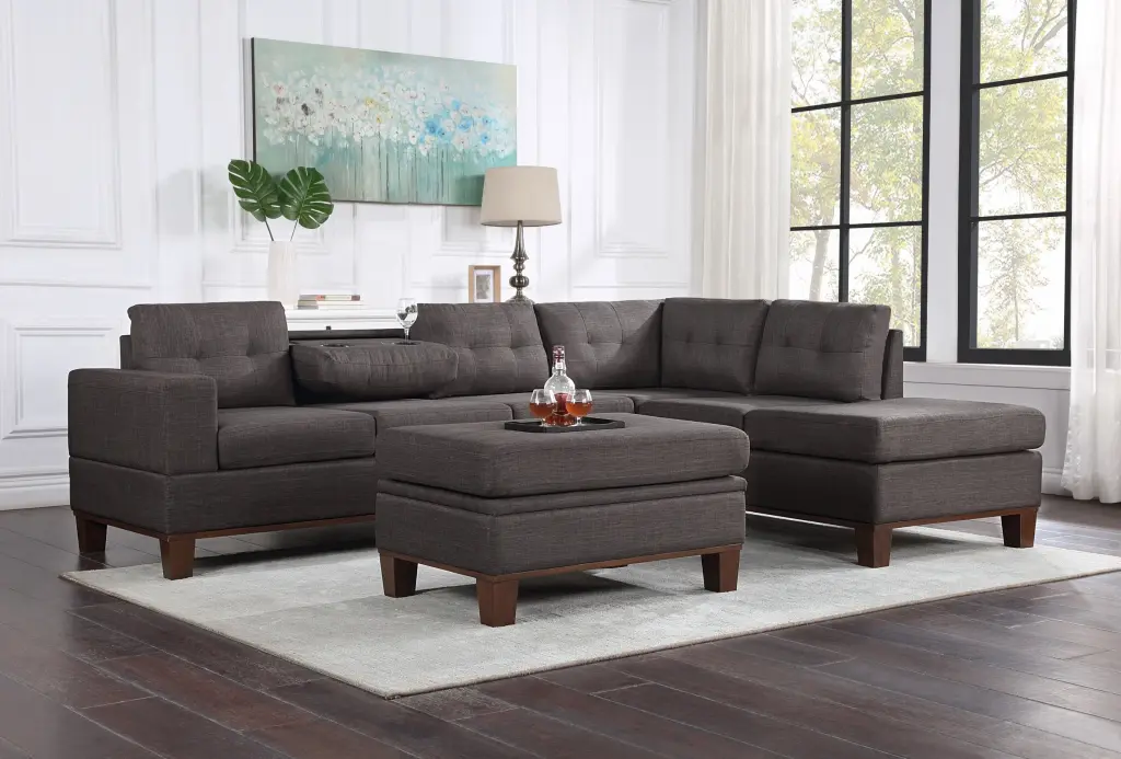 Hilo 106 Inch Dark Gray Fabric Reversible Sectional Sofa Dropdown Arm lilola home