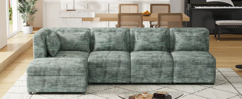Free Synthesized Sectional Sofa 5 Seater Modular Couches Storage Ottoman L Shaped Couch rnb
