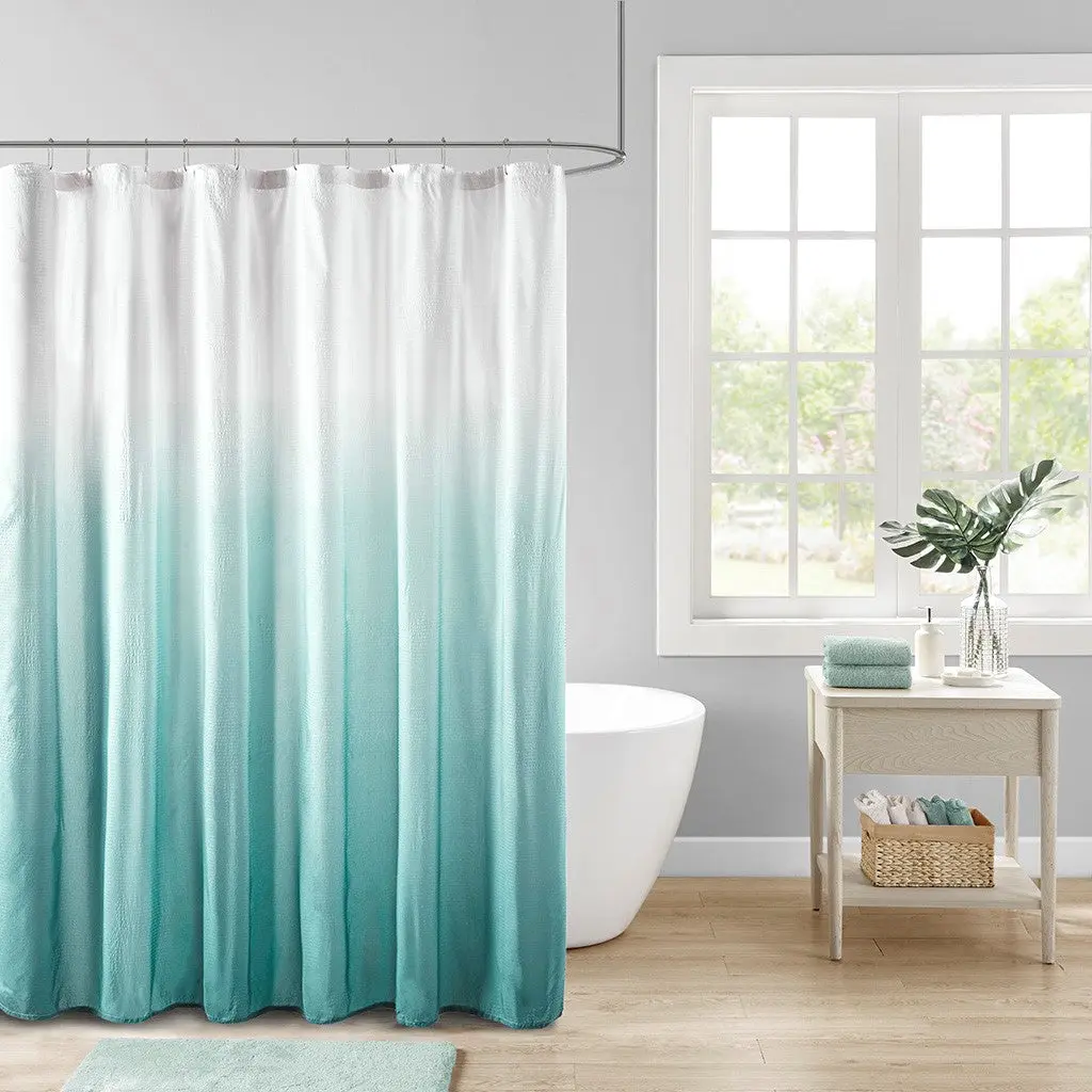 Ombre Printed Seersucker Shower Curtain Aqua 72X72 Inches Polyester jla
