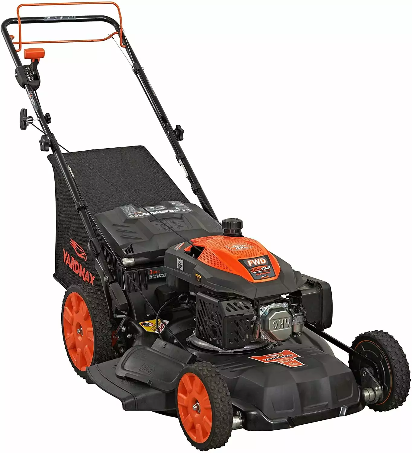 Yard Max 22 . 201cc SELECT PACE 6 Speed CVT High Wheel FWD 3--1 Gas Walk Behind Self Propelled Lawn Mower YARDMAX