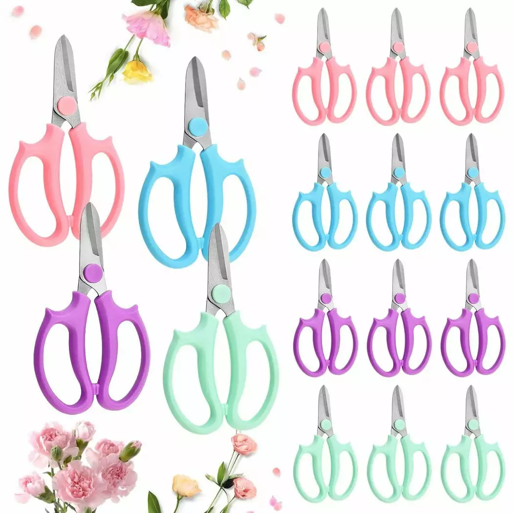 16 Pcs Garden Flower Scissors. Stainless Steel Floral Shears Cozy Handles. Garden Pruning Shears. Flower Trimming Tools. G...