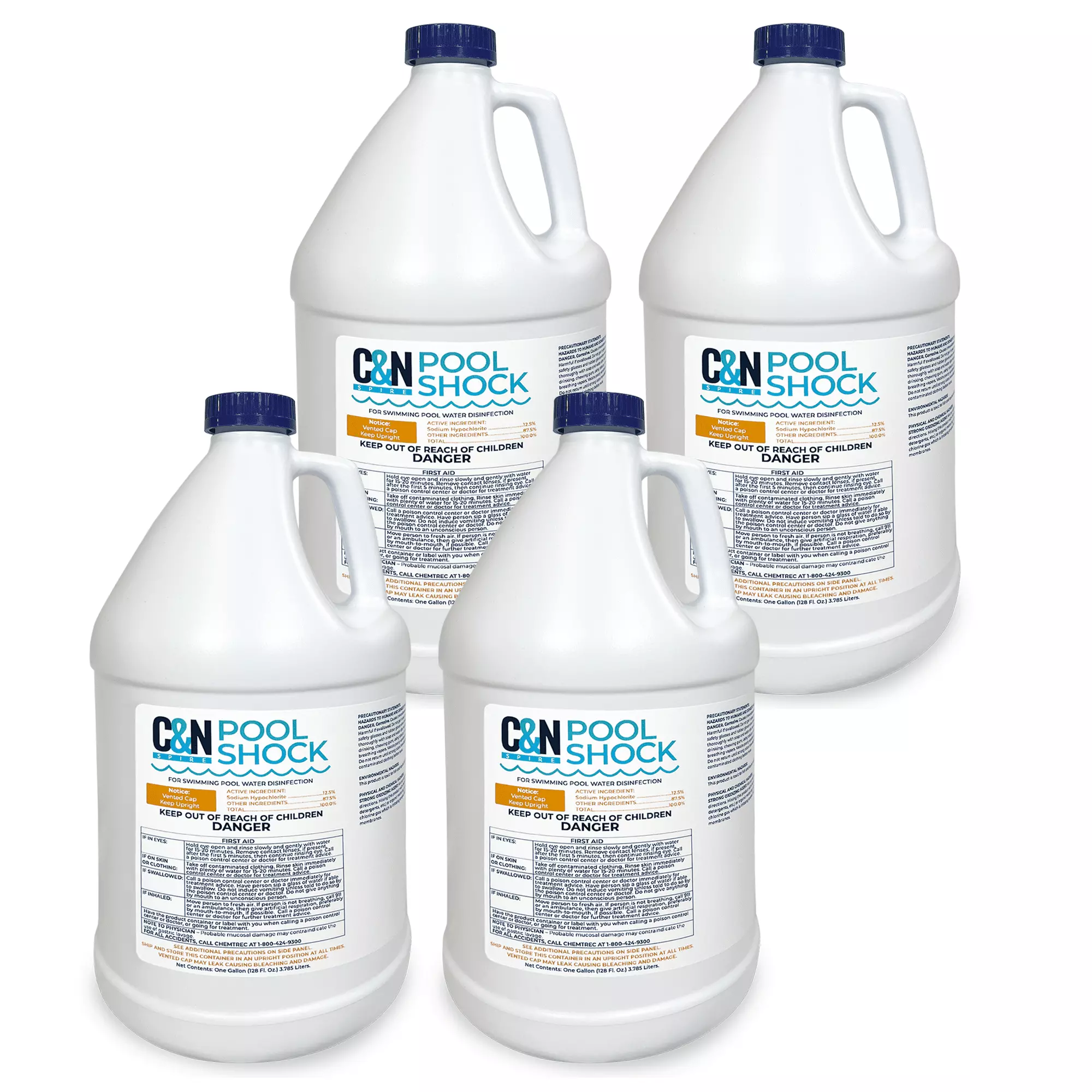 Liquid Pool Shock Sodium Hypochlorite 12.5 Percent 4 Gal Swimming Pool Algae Removal C&N Spire