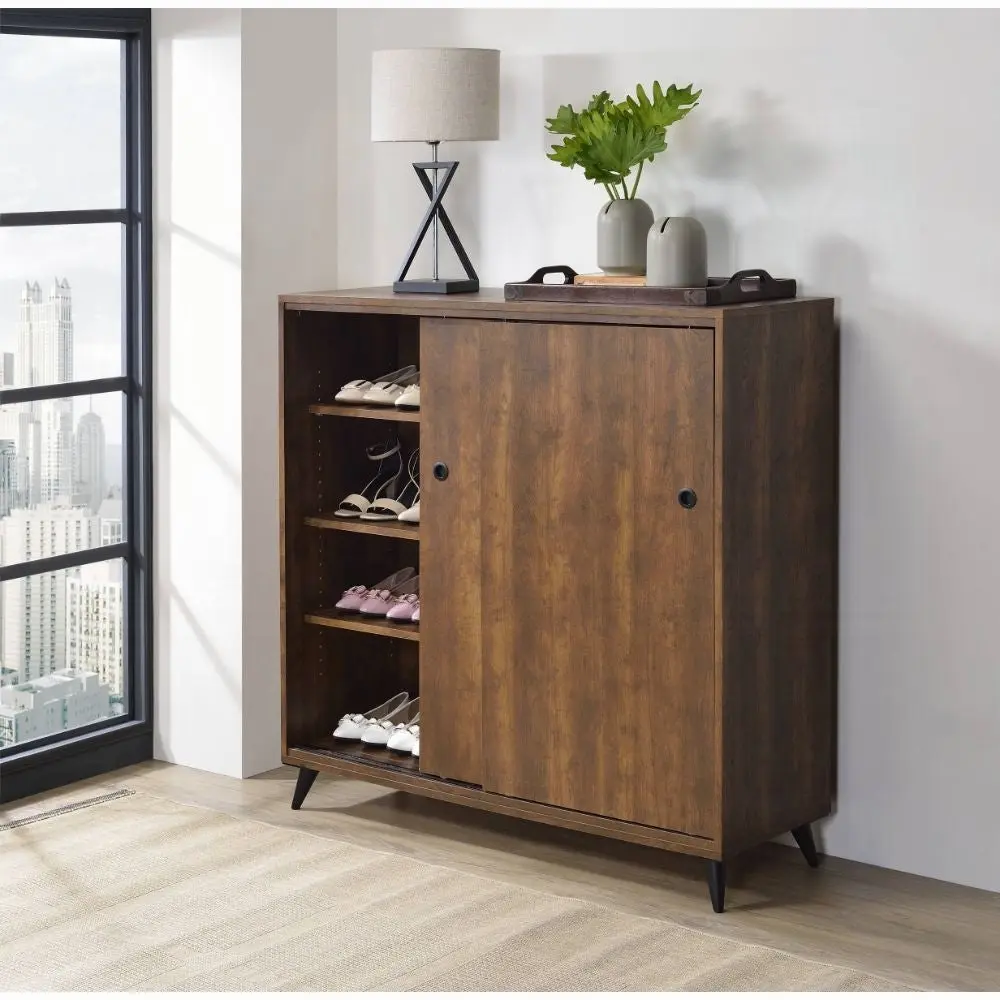 Oak Shoe Cabinet 2 Sliding Doors Freestanding 3-4 Shelves Entryway Storage furniture max
