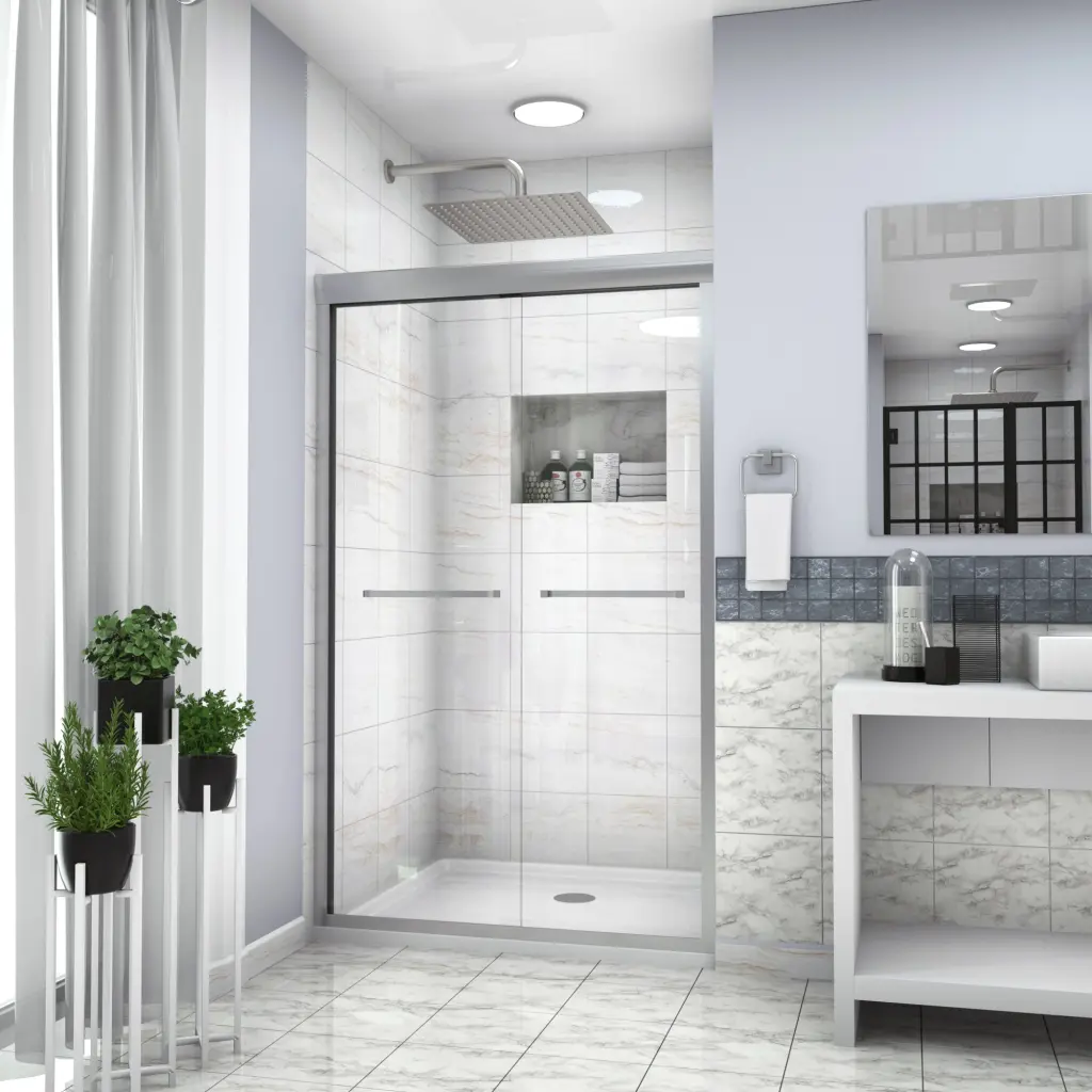 48 Inch W X 76 Inch H Semi Frameless Bypass Sliding Shower Door Enclosure lordear