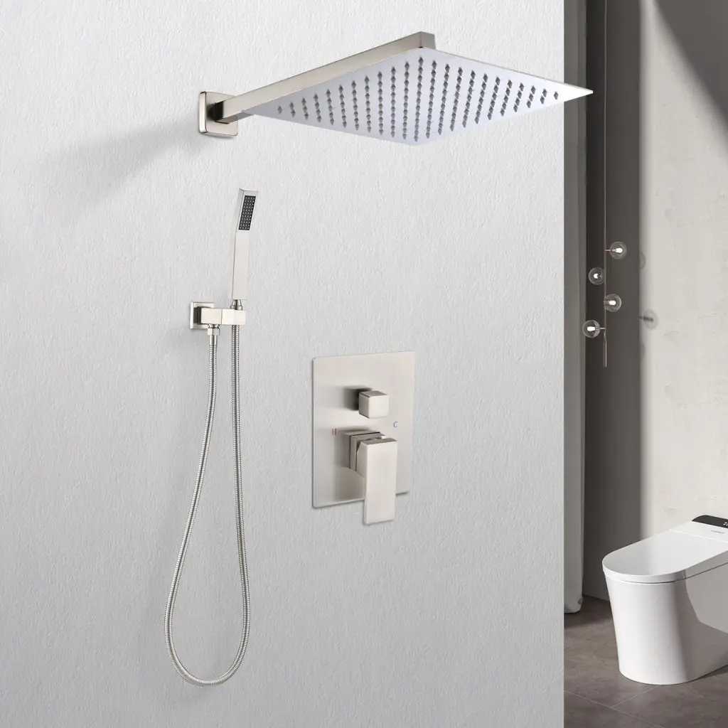 12 Inch Rain Shower Head Systems Wall Mounted Shower Brushed Nickel Brass rnb