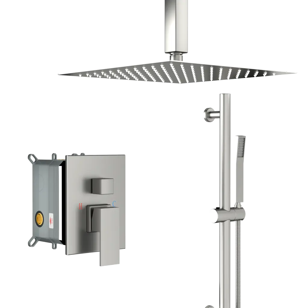 Shower System Adjustable Slide Bar 16 Inch Ceiling Mounted Square Rainfall Shower Head lordear