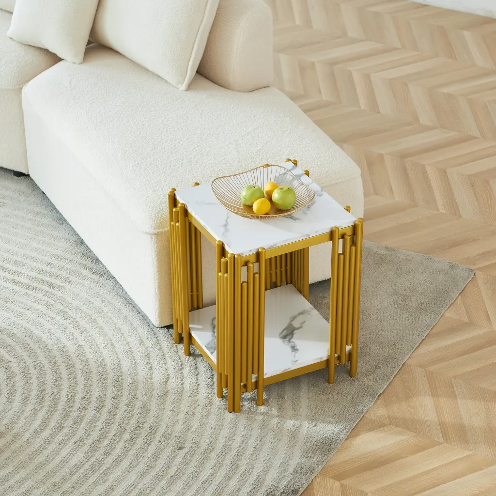2 Tier Side Table Faux Marbling End Table Narrow Side Table Storage modasi