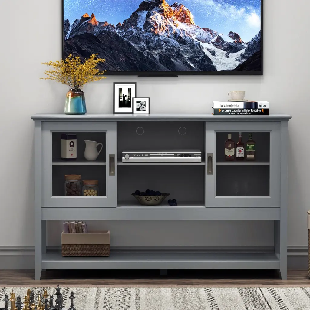 Grey Sideboard Buffet Table Doors MDF Primary Living Space jaydenmax