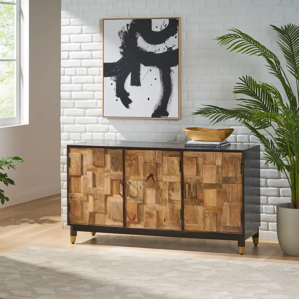3 Door Side Board Walnut Wood Storage Cabinet Living Room Or Dining Room nh-vivalux
