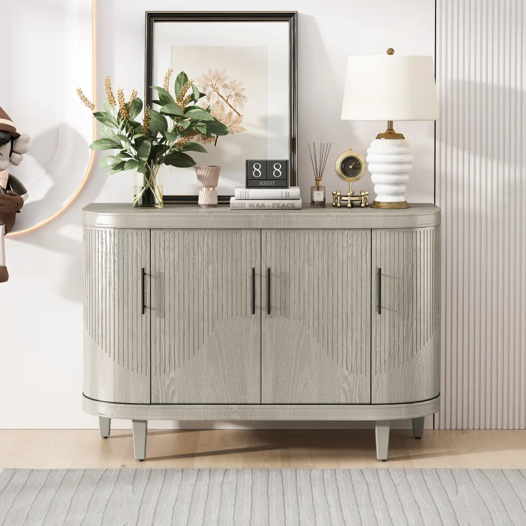 Modern Curved Sideboard 47.2 Inch Decorative Storage Cabinet Wooden Console rnb