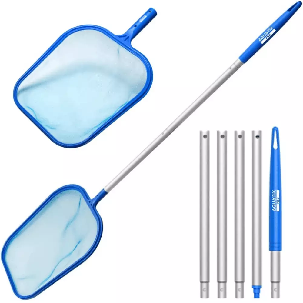 Aquatix Pro Pool Skimmer 5ft Long Fine Mesh Net and Hook Handle Pool Spa Cleaning
